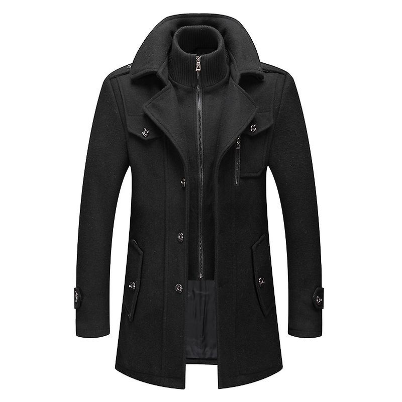 Men's Gentle Layered Collar Single Breasted Quilted Lined Wool Blend Pea Coat