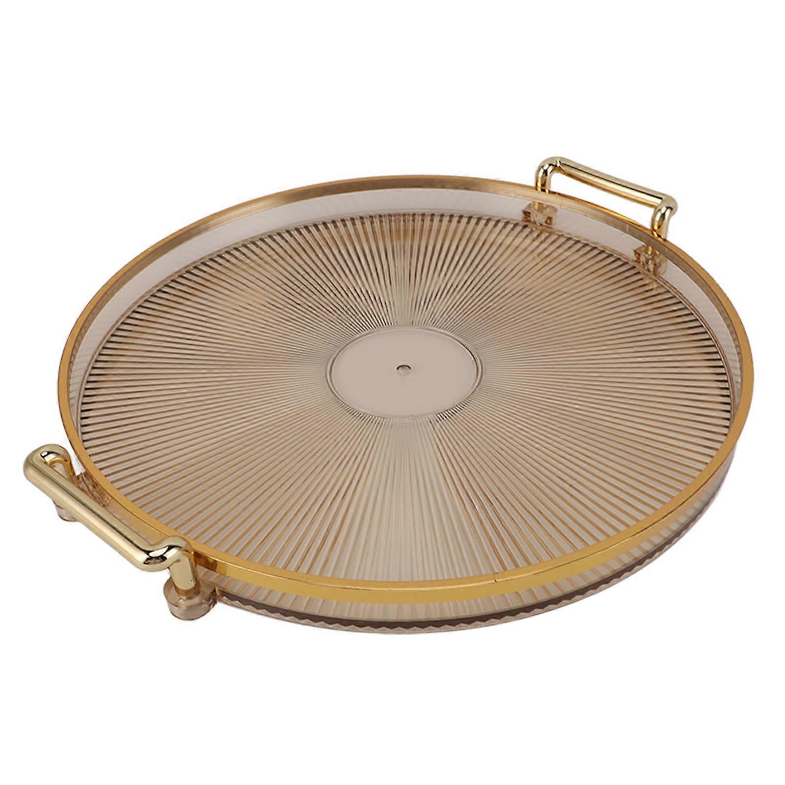 Round Amber Tray with Gold Handle 27cm Multi-Use Serving Tray