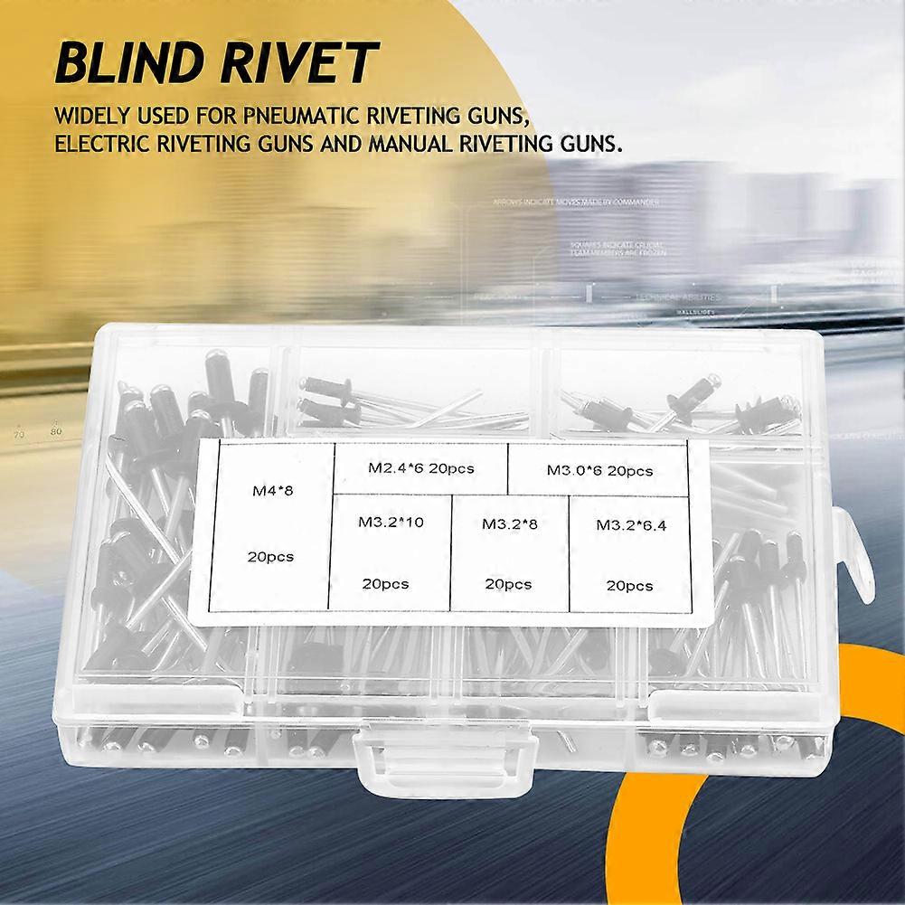 120pcs M2.4-M4 Aluminum Blind Rivets Fasteners Kit with Box
