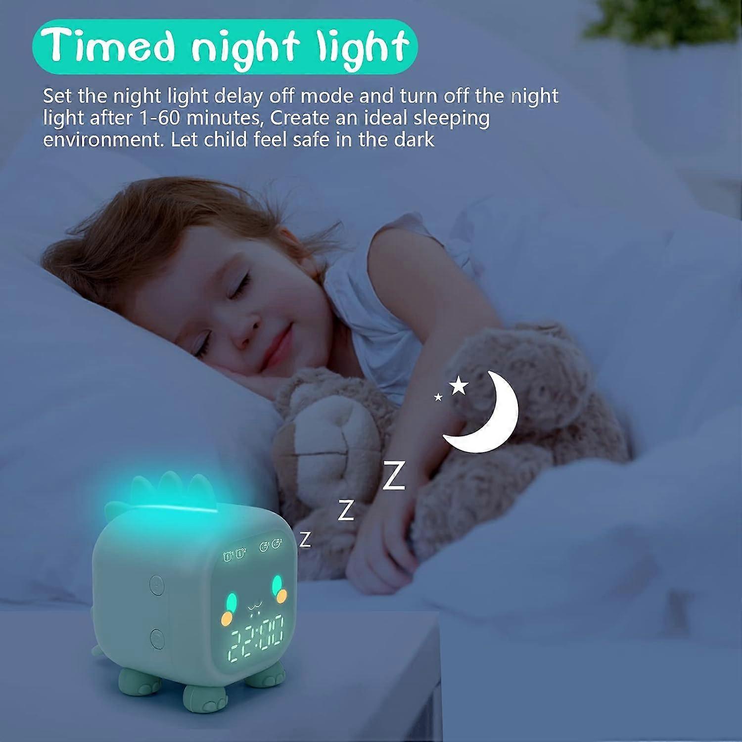 Alarm clock for children, digital alarm clock for nursery, alarm light with USB alarm (green)