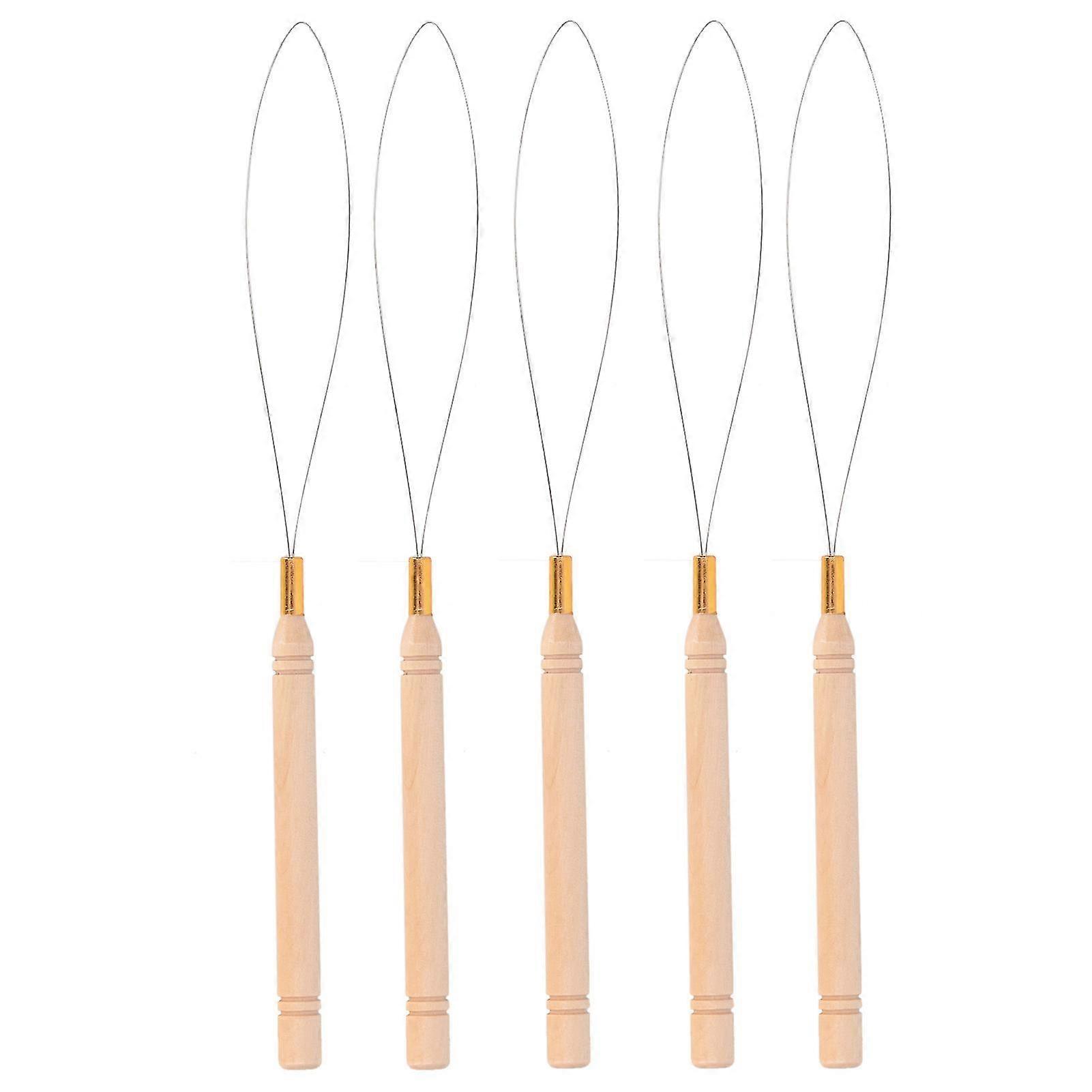 5pcs Hair Extension Loop Needle Kit Anti Slip Beech Handle Pulling Hook Needle pour Tufting