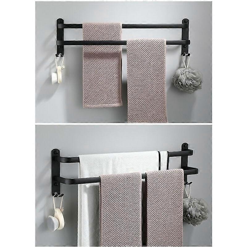 Portasciugamani da parete in alluminio - 2 livelli - con ganci - 30 cm - impermeabile - nero - per bagno, cucina, bagno