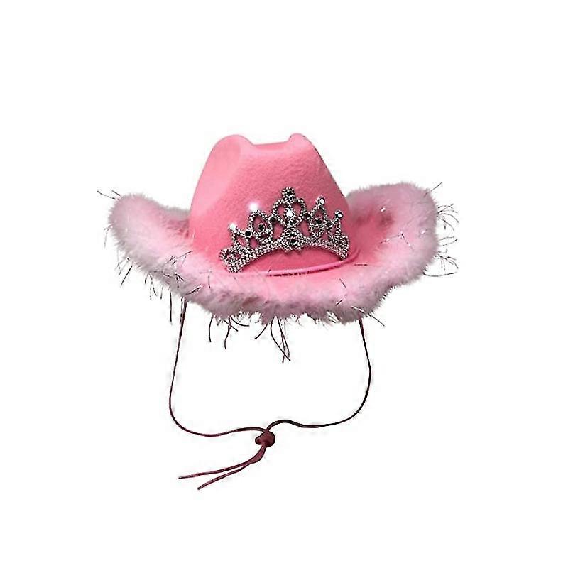 Gyfdym Pink Cowboy Hat,light-up Blinking Crown Tiara Pink Cowgirl