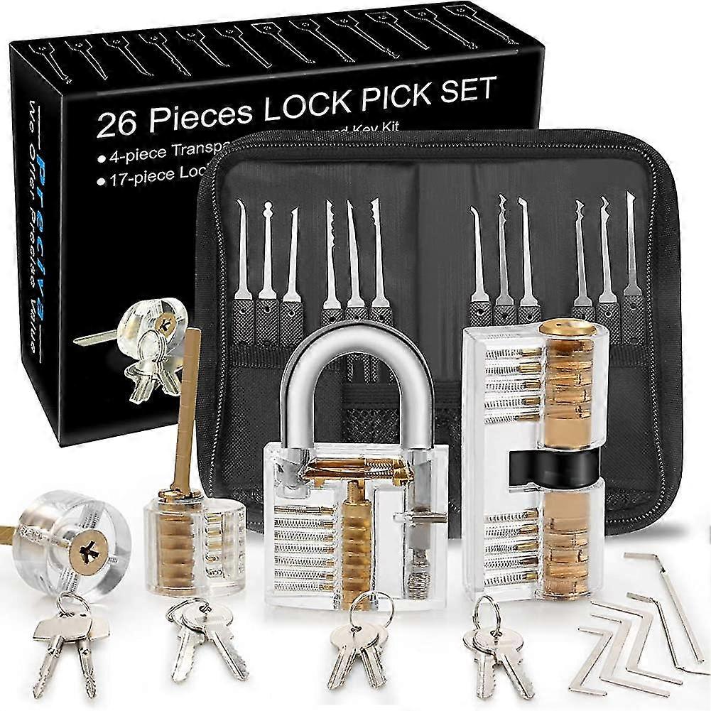 Lock Picking Kit, 26-piece Lock Picking Kit, Practice Tools With 4 Clear Locks