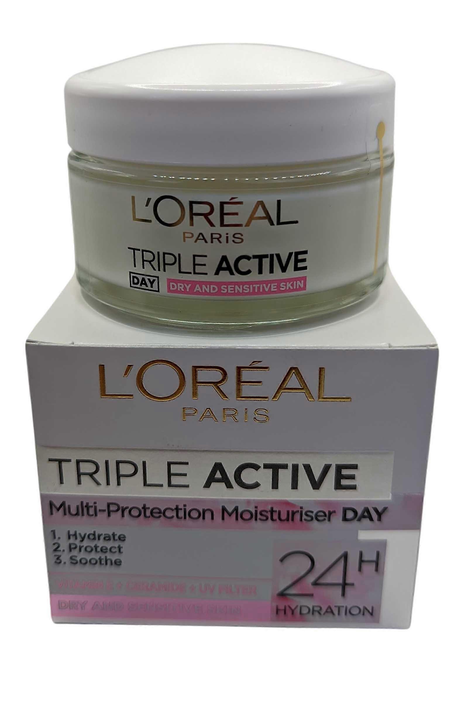 L'Oreal Triple Active Multi Protection Moisturiser 50ml Day Cream. Dry/Sensitive