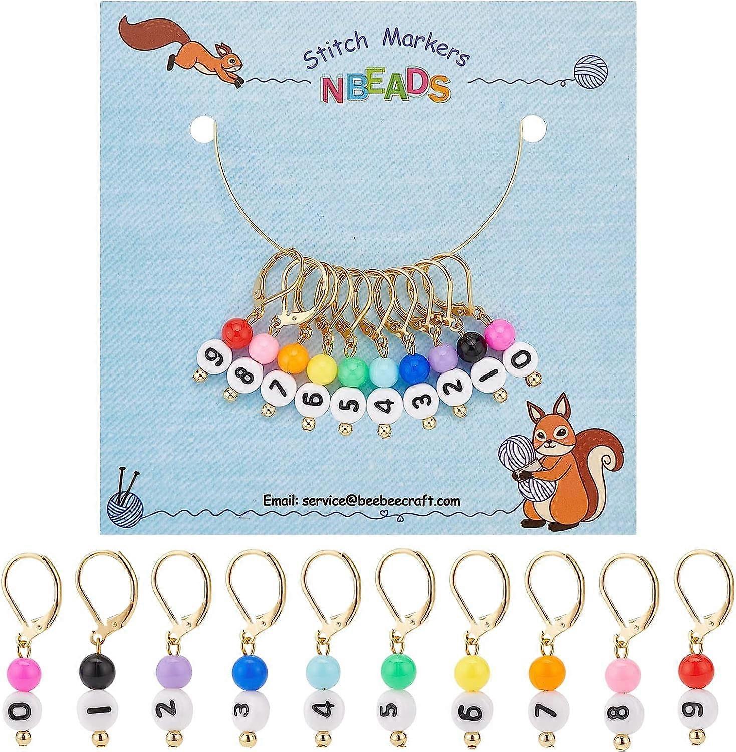 10 Pcs 0~9 Number Stitch Markers 0~9 Number Acrylic Beads Crochet Stitch Marker Charms Locking Stitch Marker for Knitting Weaving Sewing Accessories Q