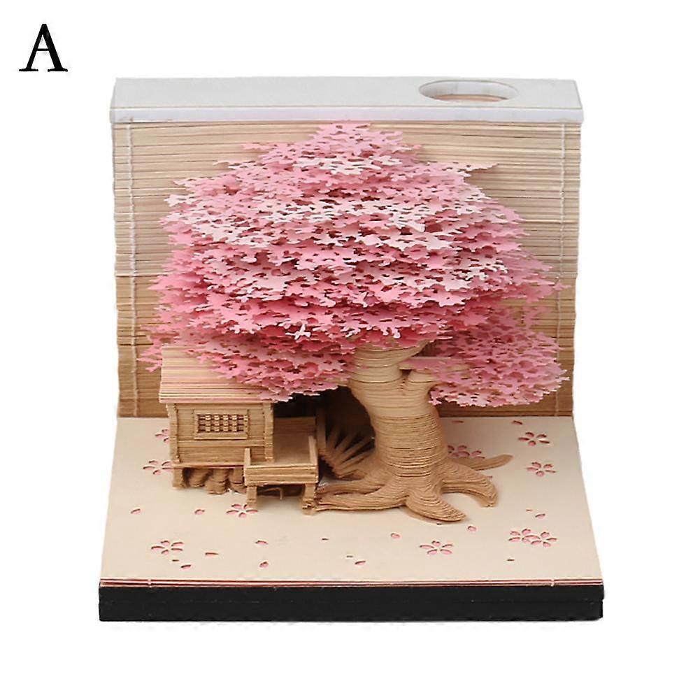 3D Memo Pad with Lamp Bookshop, Paper Carving Art Note Pad Paper Card Craft