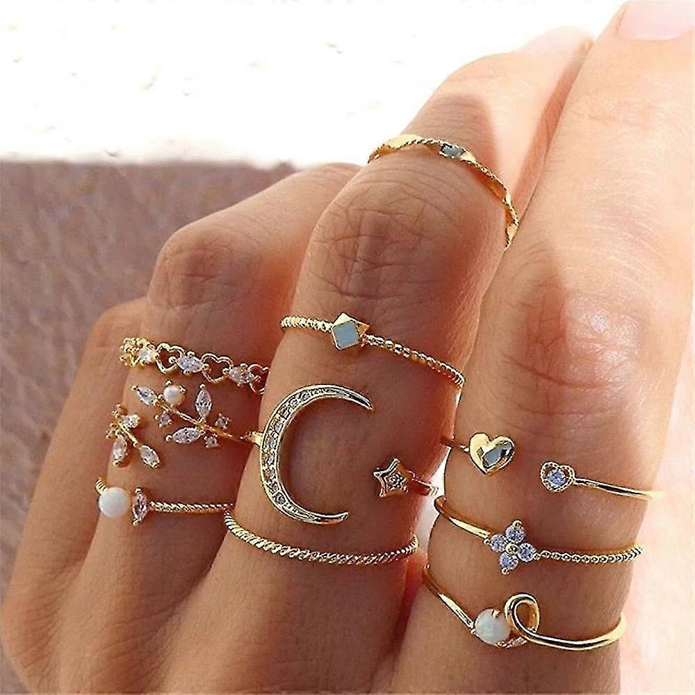 Bohemian Gold Color Chain Rings Set For Women Fashion Boho Coin