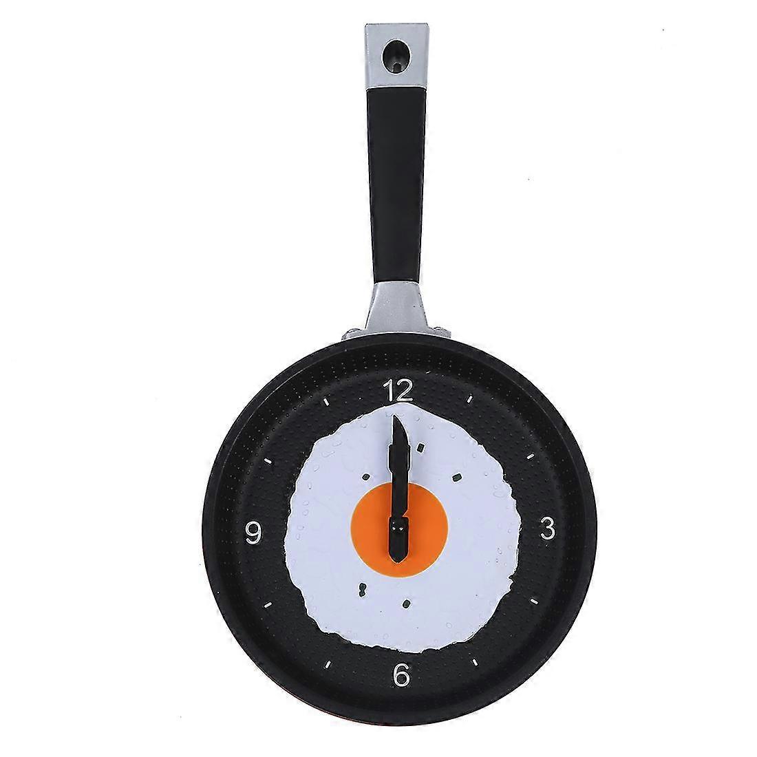 Frying Pan Clock With Fried Egg - Novelty Hanging Kitchen Cafe Wall Clock Kitchen - Red