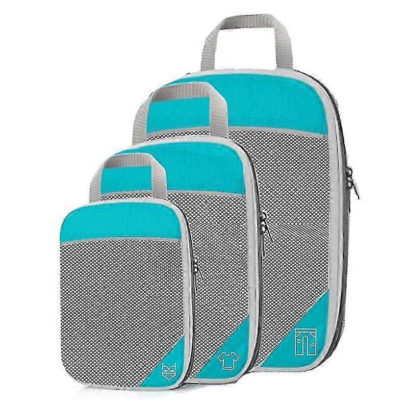 compressed packing cubes for travel, 3 pieces of expandable luggage storage bag compressed cubes for packing mesh top and durable zipper (blue)