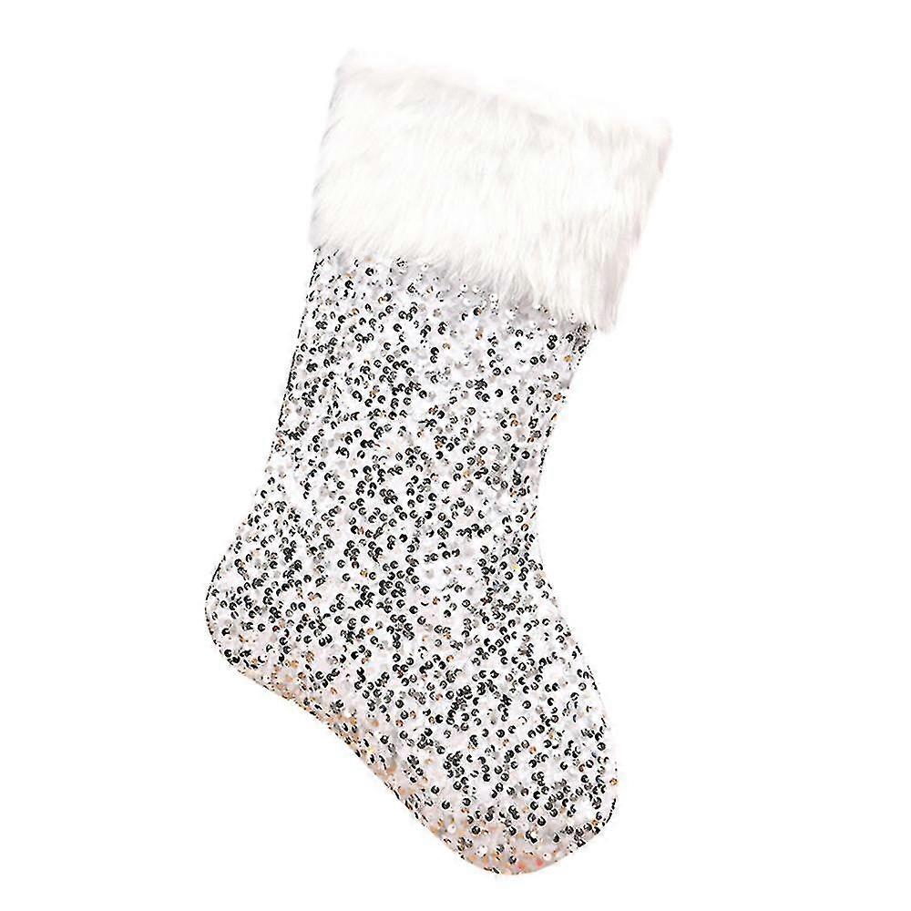 sequin christmas stockings - fireplace candy gift bag, silver