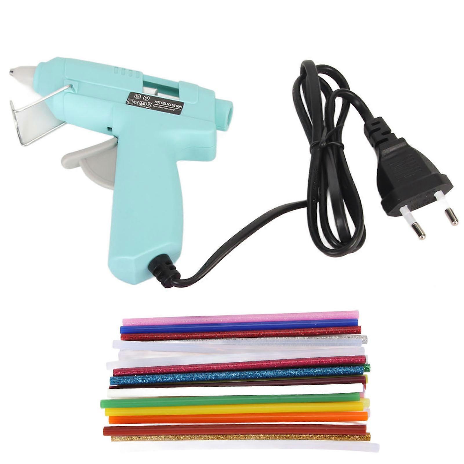 Hot Glue Tool 20W Fast Preheating DIY Mini Hot Melt Glue Machine with 30 Glue Sticks for Home School 110240V Blue EU Plug