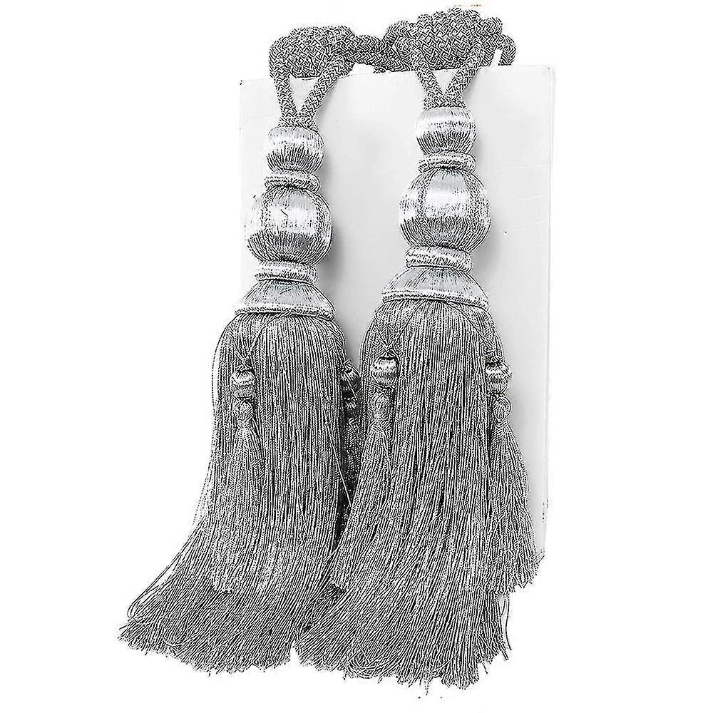 2pcs Lantern Single Hanging Ball Tassels Curtains Buckle Sling Binding--silver Gray