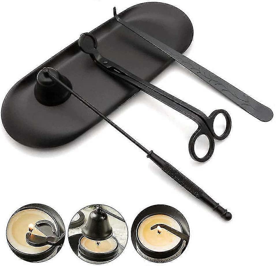 Yonufi Candle Snuffer, Candle Wick Trimmer Wick Dipper With Tray 4 In 1 Candle Accessory Set (black)