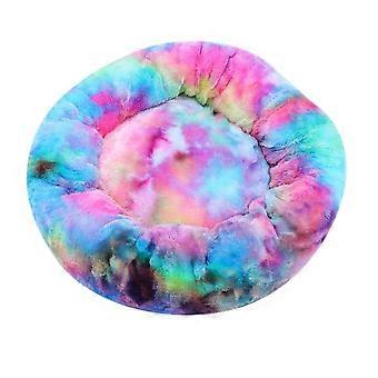 Pet Winter Warm Pad Premium Indoor Pet Cushion Round Plush Sleeping Pad Pet Supplies For Cat Dog (colorful Blue, External Diameter 50cm)