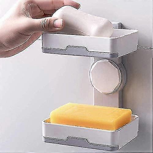 Double Layer Wall Rack With Drainer For Bathroom, Bedroom, Kitchen - Rotatable - No Drilling - White