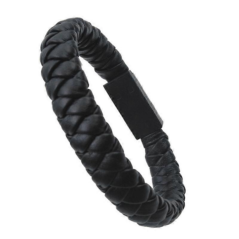 Portable Faux Leather Woven Mini Type-C Micro USB Charging Bracelet Data Cable