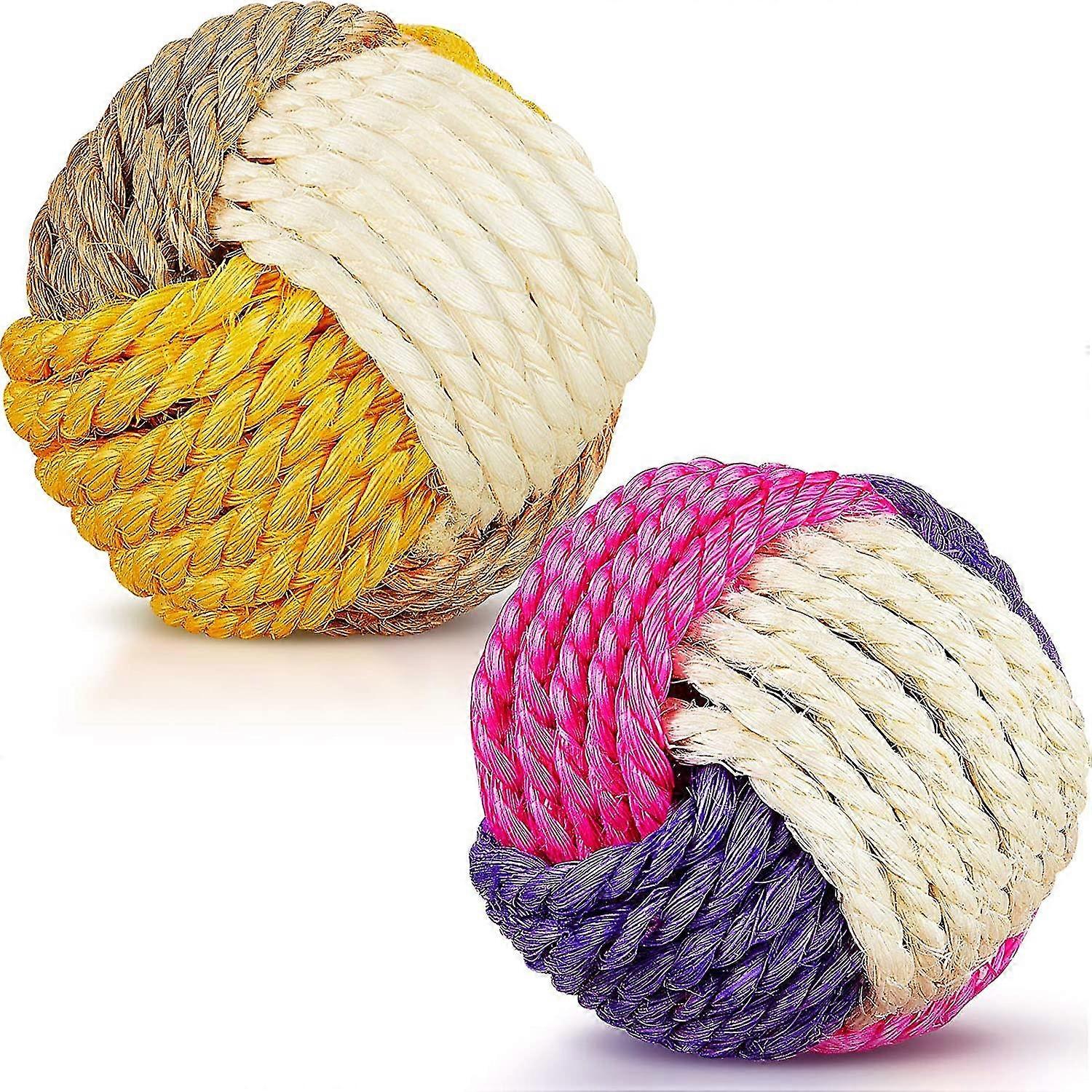 2 Pieces Cat Toy Ball Cat Sisal Ball Interactive Cat Rolling Ball Durable Scratch Cat Toy For Cat Pet Playing Biting Che
