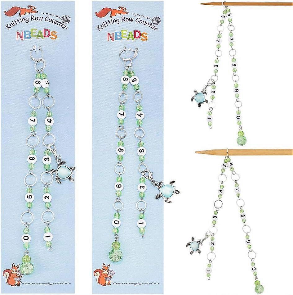 2 Pcs Turtle Knitting Row Counter Chains Pale Green Glass Beaded Stitch Markers Row Counting Accessories for Knitting Crochet Tracking Project Progres