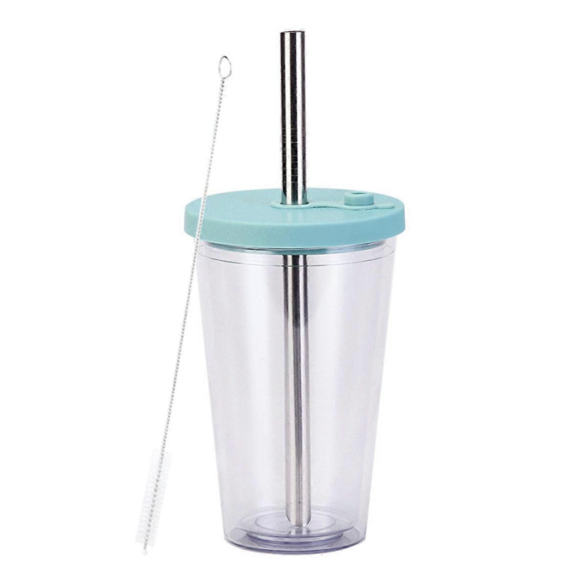 450ml double-layer plastic large hole straw cup, transparent bubble tea drink cup transparent lid