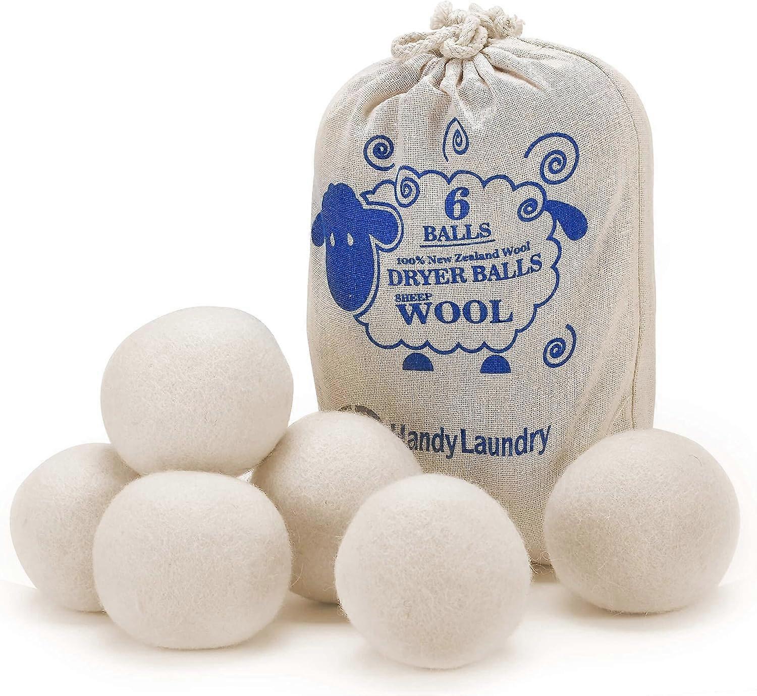 Pack of 6 Wool Dryer Balls - Natural Fabric Softener, Reusable, Reduces Clothing Wrinkles and Saves Drying Time. The Large Dryer Ball is a Better Alte