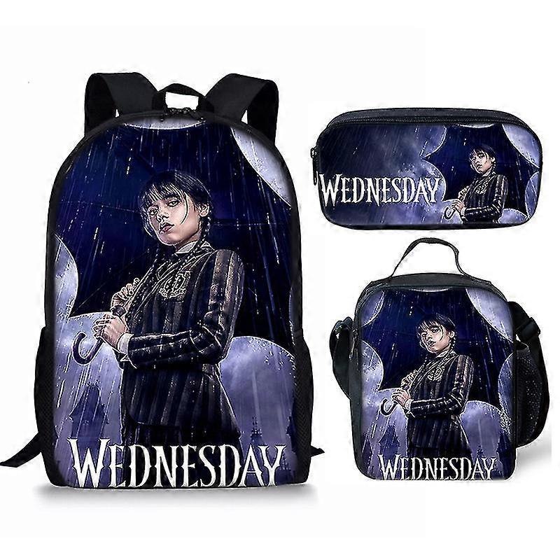 Keskiviikko Addams Character Print Koululaukku Lasten reppu tai lounaslaukku tai kynälaukku tai kolmiosainen setti lasten lahjoille