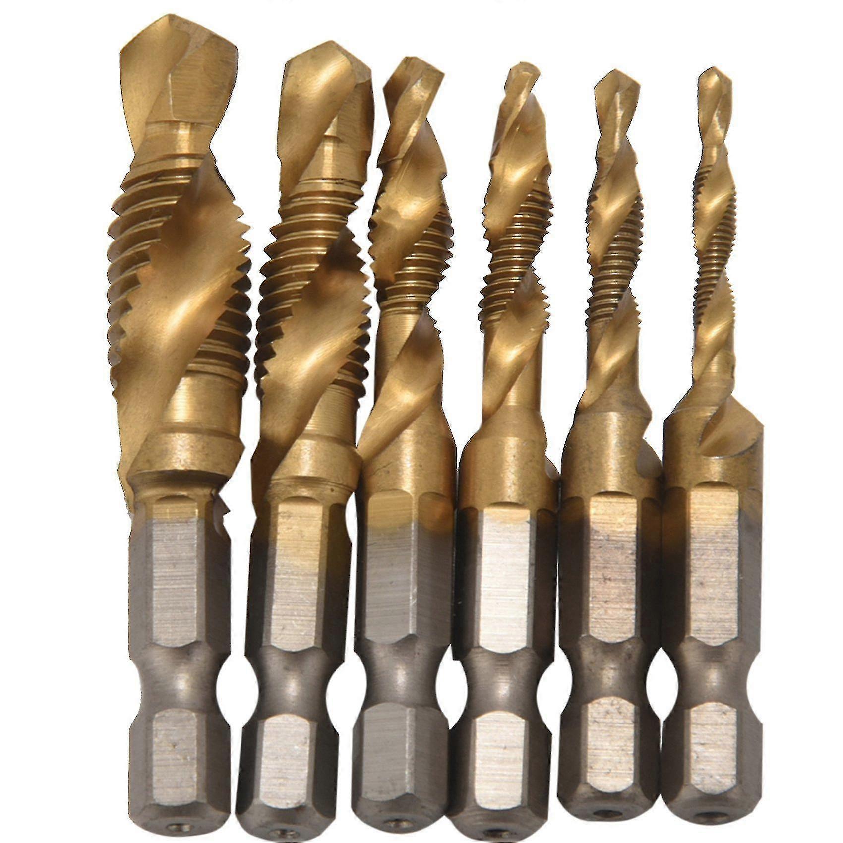 Drill Tap Bit, 6 Pack Combination Drill Tap Bit Set Screw Tapping 6-32nc 8-32nc 10-24nc 10-32nc 12-