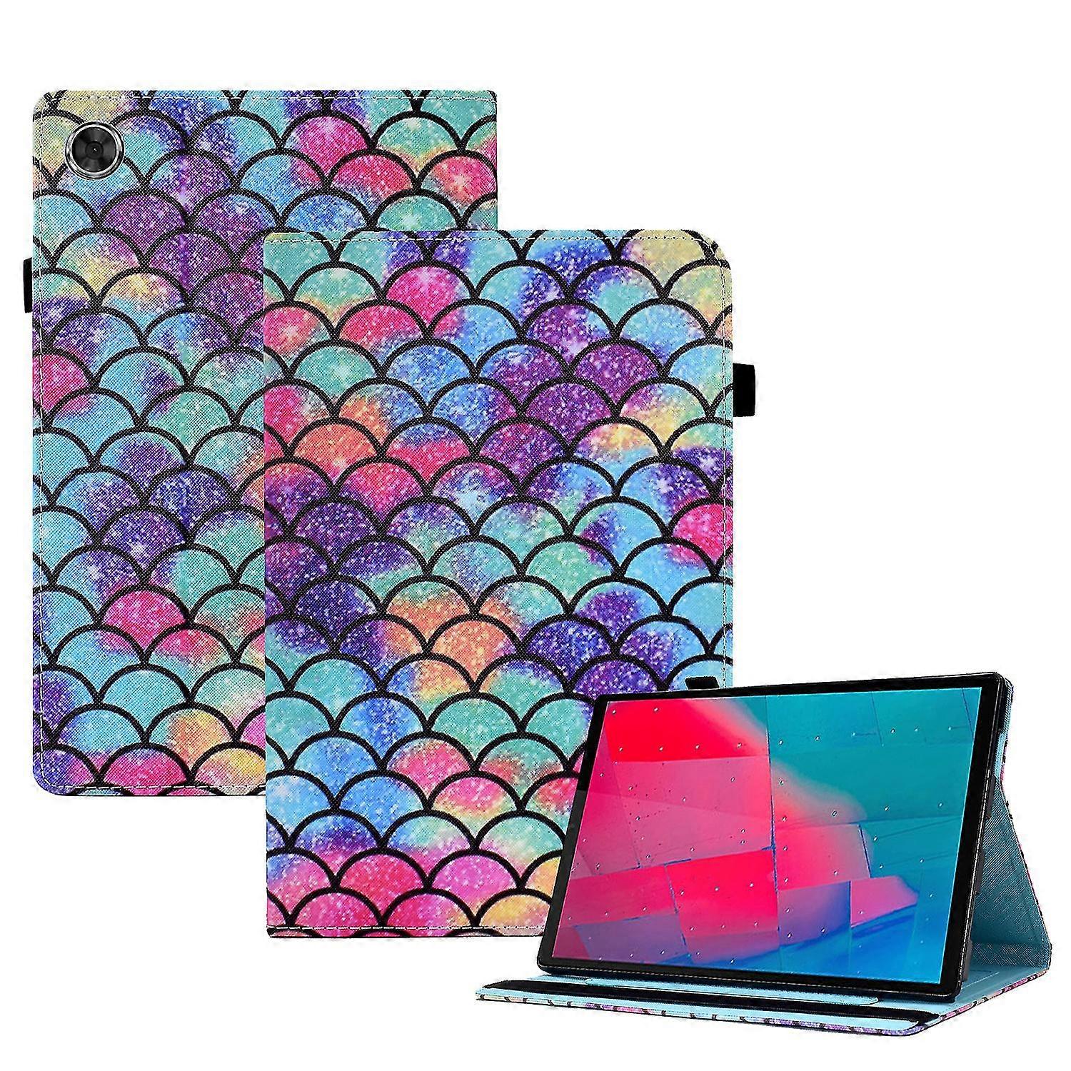 For Lenovo M10 Plus Pattern Printing Tablet Stand Case Pu Leather Card Slots Anti-drop Cover With Elastic Band