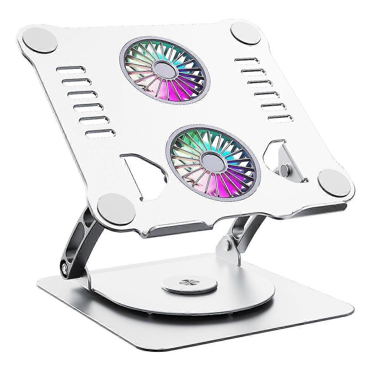 R-just Hz13-1 Laptop Bracket With Dual Cooling Fan And Colorful Light 360 Degree Rotating Height Adjustable Notebook Stand