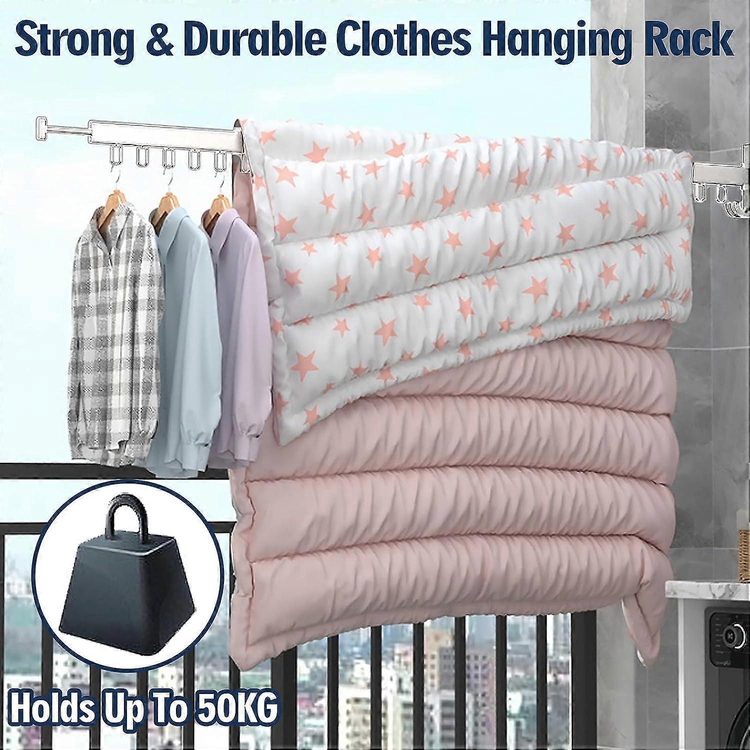 Clothes Drying Rack Wall Mounted, Retractable Garment Rack with Hooks ...