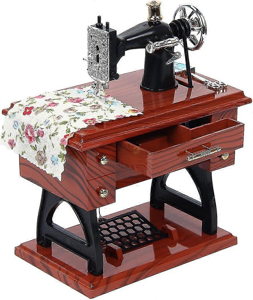 Mini Vintage Sewing Machine Music Box, Mechanical Table Decoration Gift