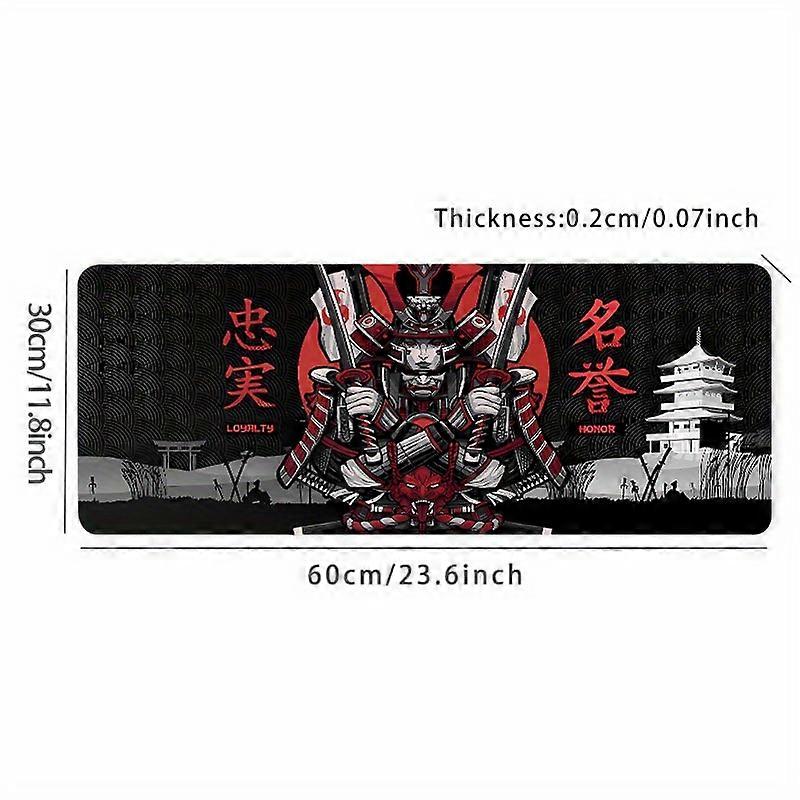 Large Japanese Samurai Anime Mouse Pad - Non-Slip Rubber Gaming Desk Mat for Office Table - Cool Red and Black Design - Perfect Valentine's Day or New