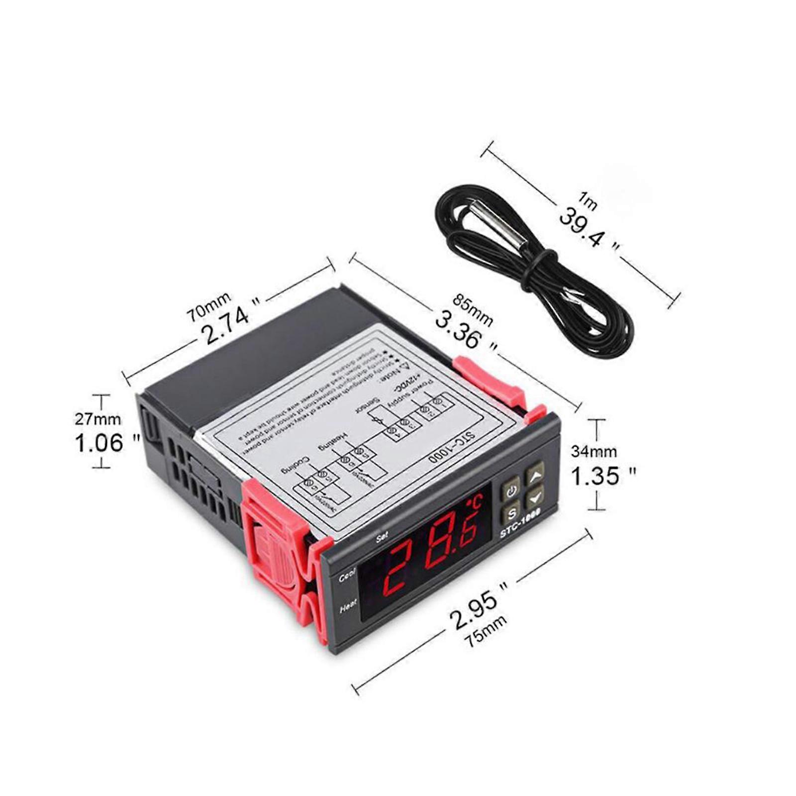 Digital Temperature Controller Aquarium Hatching ABS Cooling Heating Modes 7 X 3 X 9 Cm Atur Suhu Kelembaban STC-1000