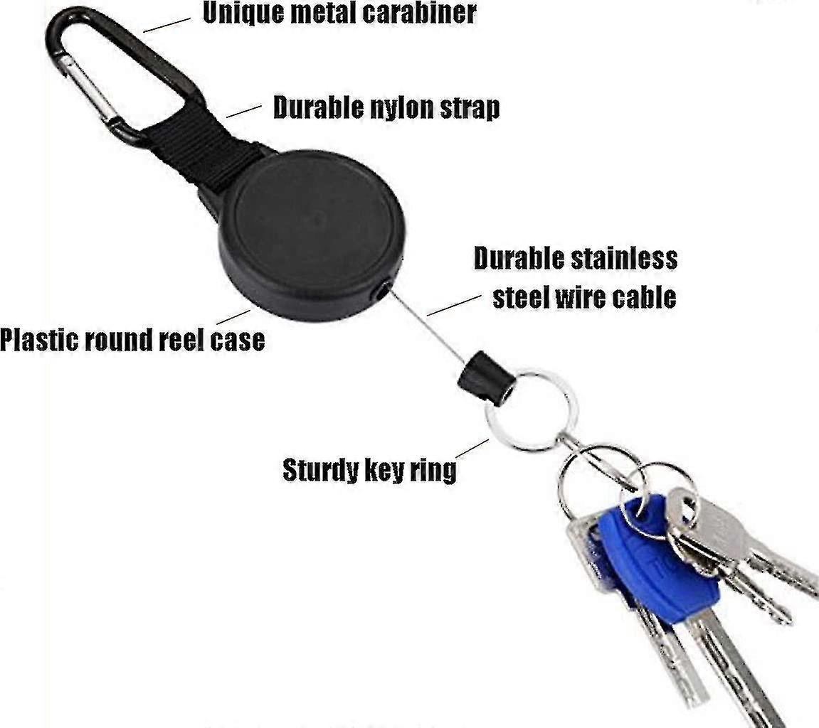 Retractable Key Ring Set - 3 Pieces - Heavy Duty - Spring Hook - Wire ...