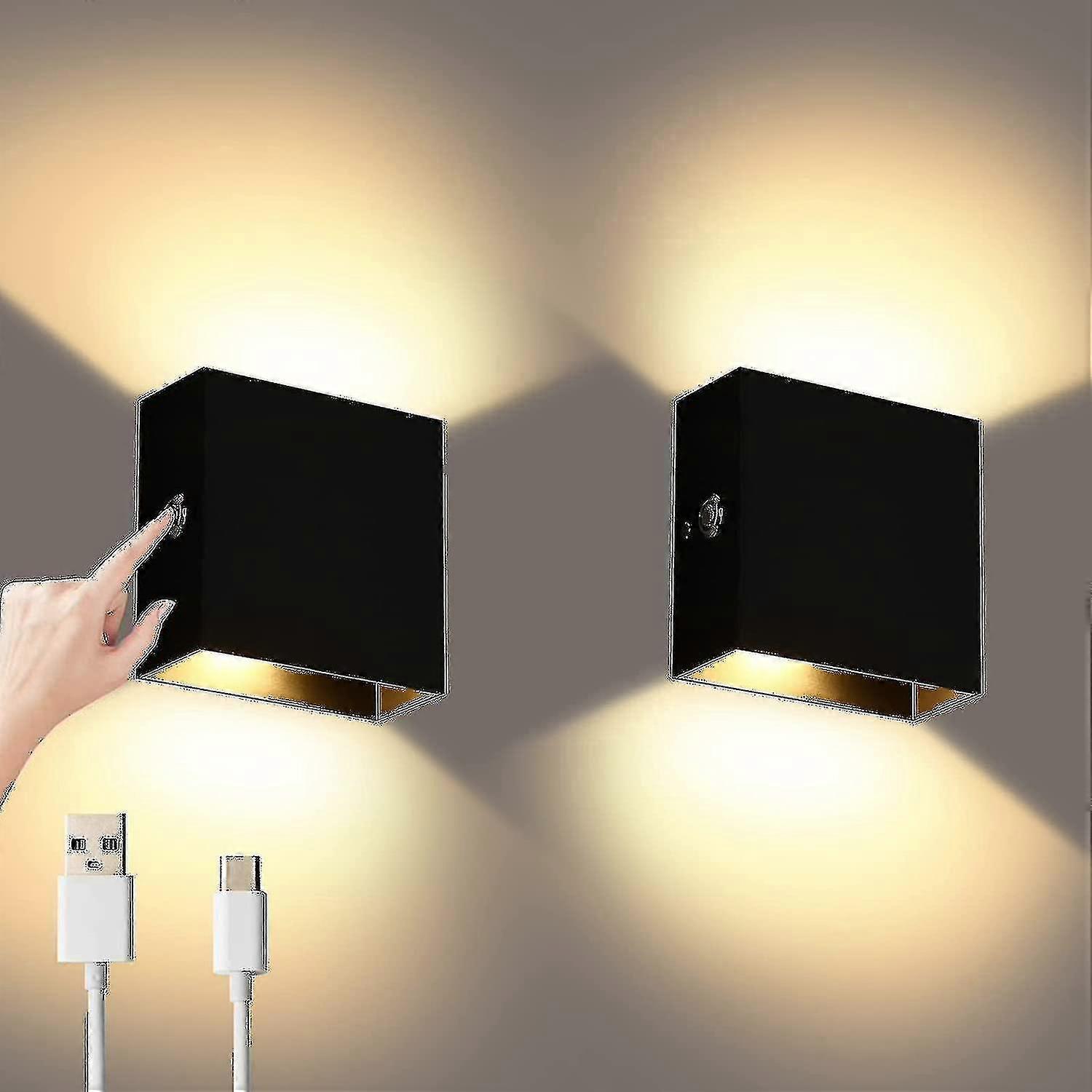 2pcs Wall Lights Dimmable, Rechargeable Wall Light Touch Up Down W (WS)