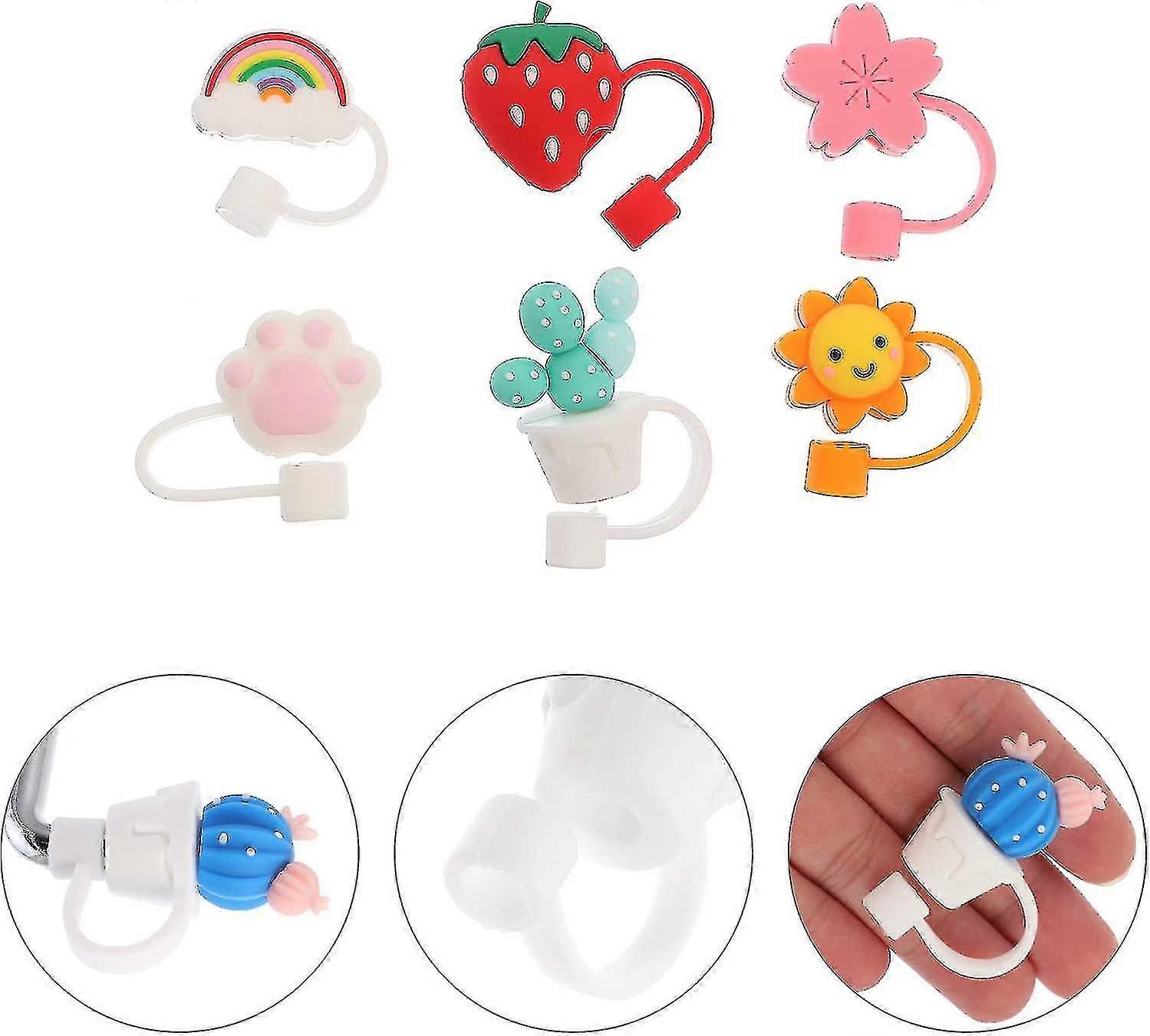 6pcs Silicone Straw Tips Cover, Reusable Drink Straw Caps Tips Lids, Cute Straw Plug Straw Protector For 6mm Straws