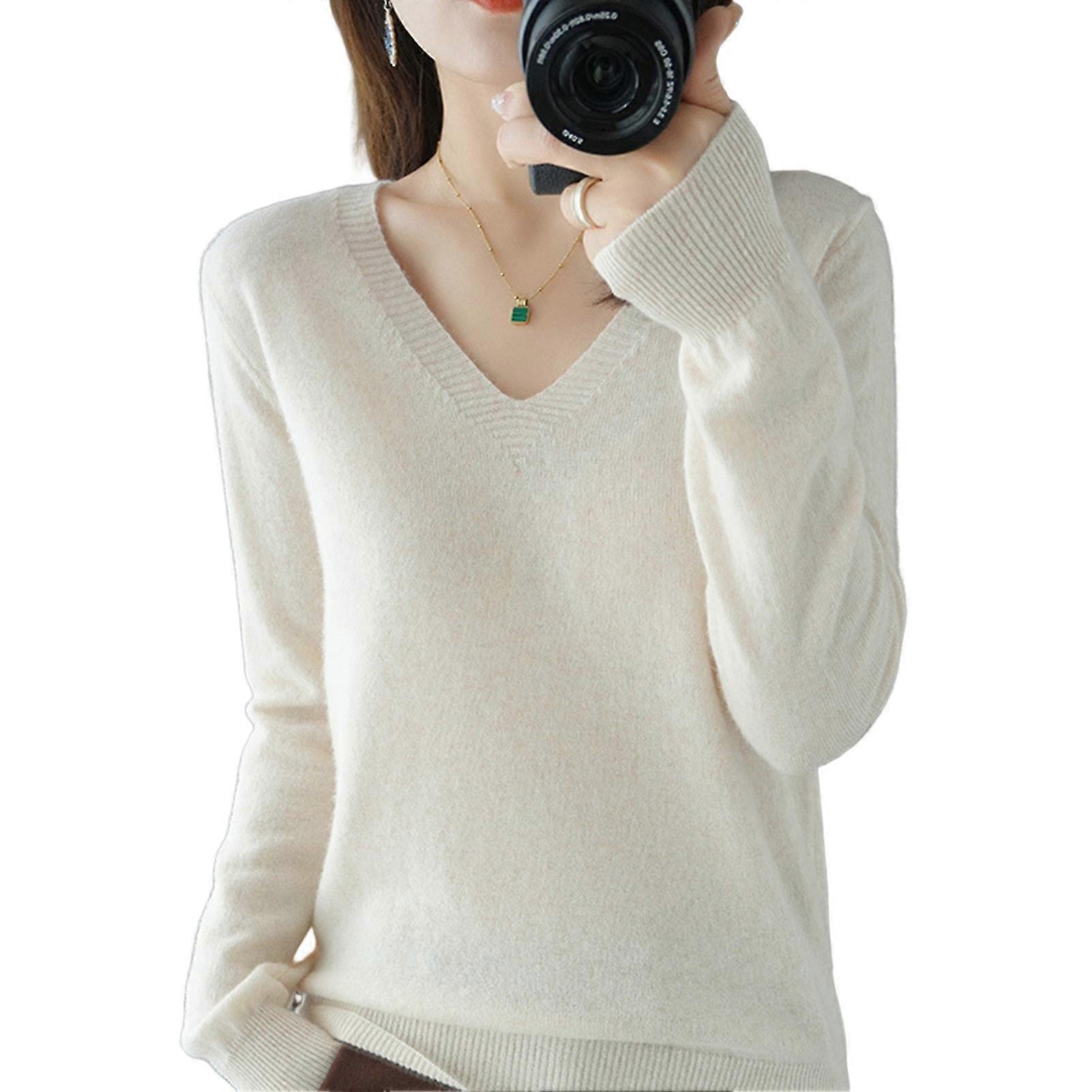 Damen Pullover Pullover Pullover Langarm V-Ausschnitt Gestrickte Wolloberteile