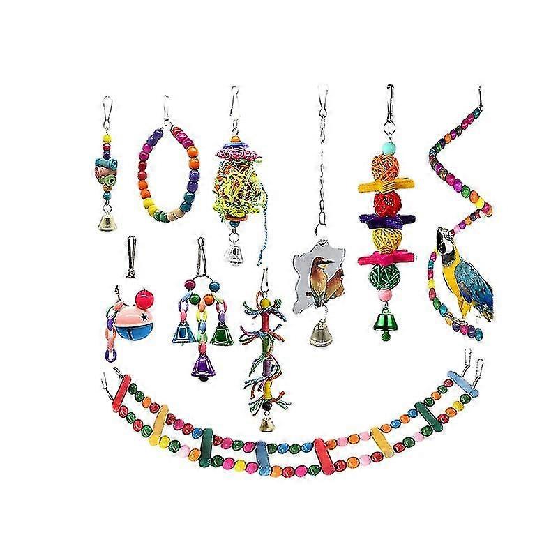 Safe Non-toxic Bird Toys Parrot 10-piece Pet Supplies Ladder Mirror Bell String