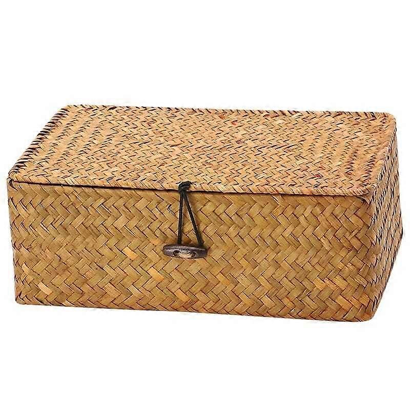 26*16*11cm, rectangular grass woven storage basket, yellow