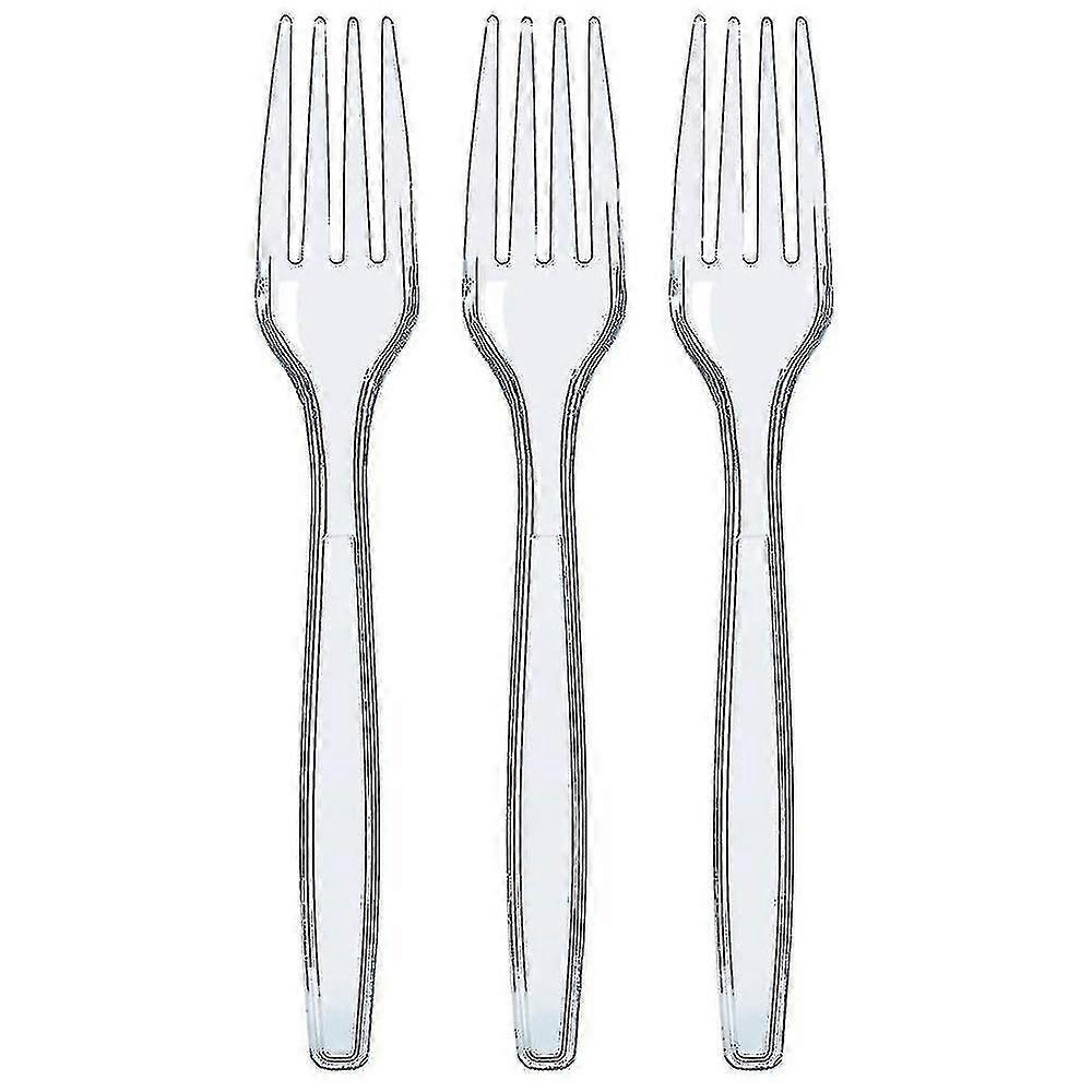 100 Pcs Clear Plastic Forks Strong Heavy Duty Reusable