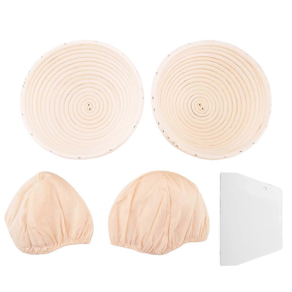 Round Set,2 Baskets for Bread and Bread Dough, Banneton Proofing Basket with Linen Inserts,Dough Scraper Set Round