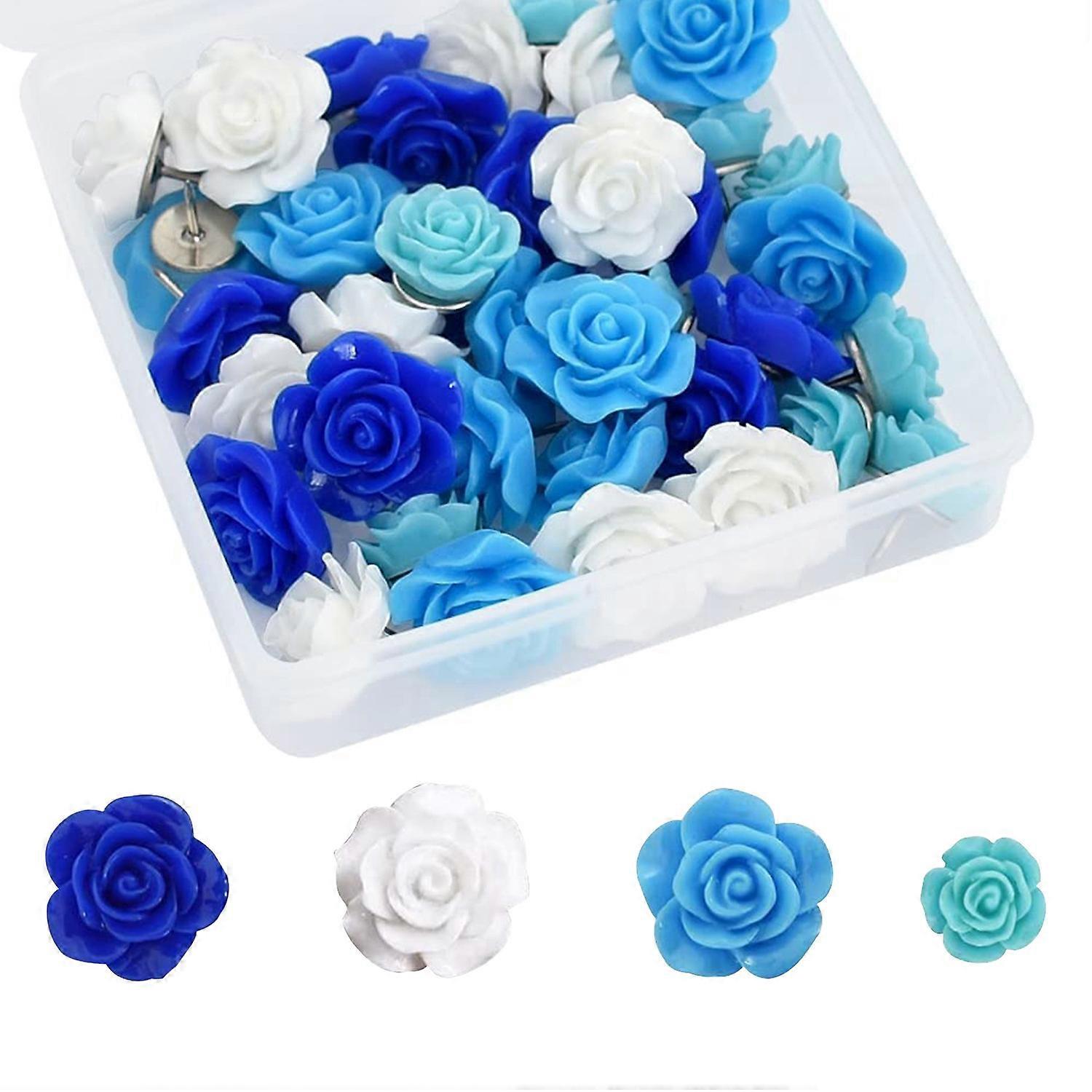 Dww-40pcs Bleu rsine Rose mlang fleur clous goujons en goujon Student Office mur dcoration Lige clous de fixation