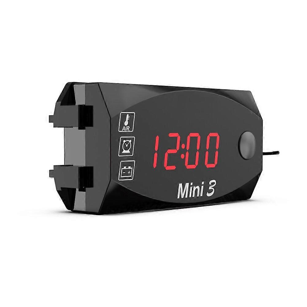 3 in 1 Digital Display Motorcycle Electronic Clock 12V Thermometer Switch Voltmeter Waterproof Dust-proof Voltmeter