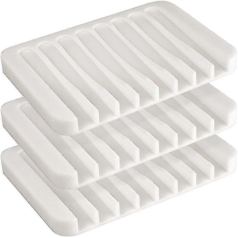 Set Of 3 Silicone Soap Dishes With Automatic Flow, For Bathroom Or Kitchen
