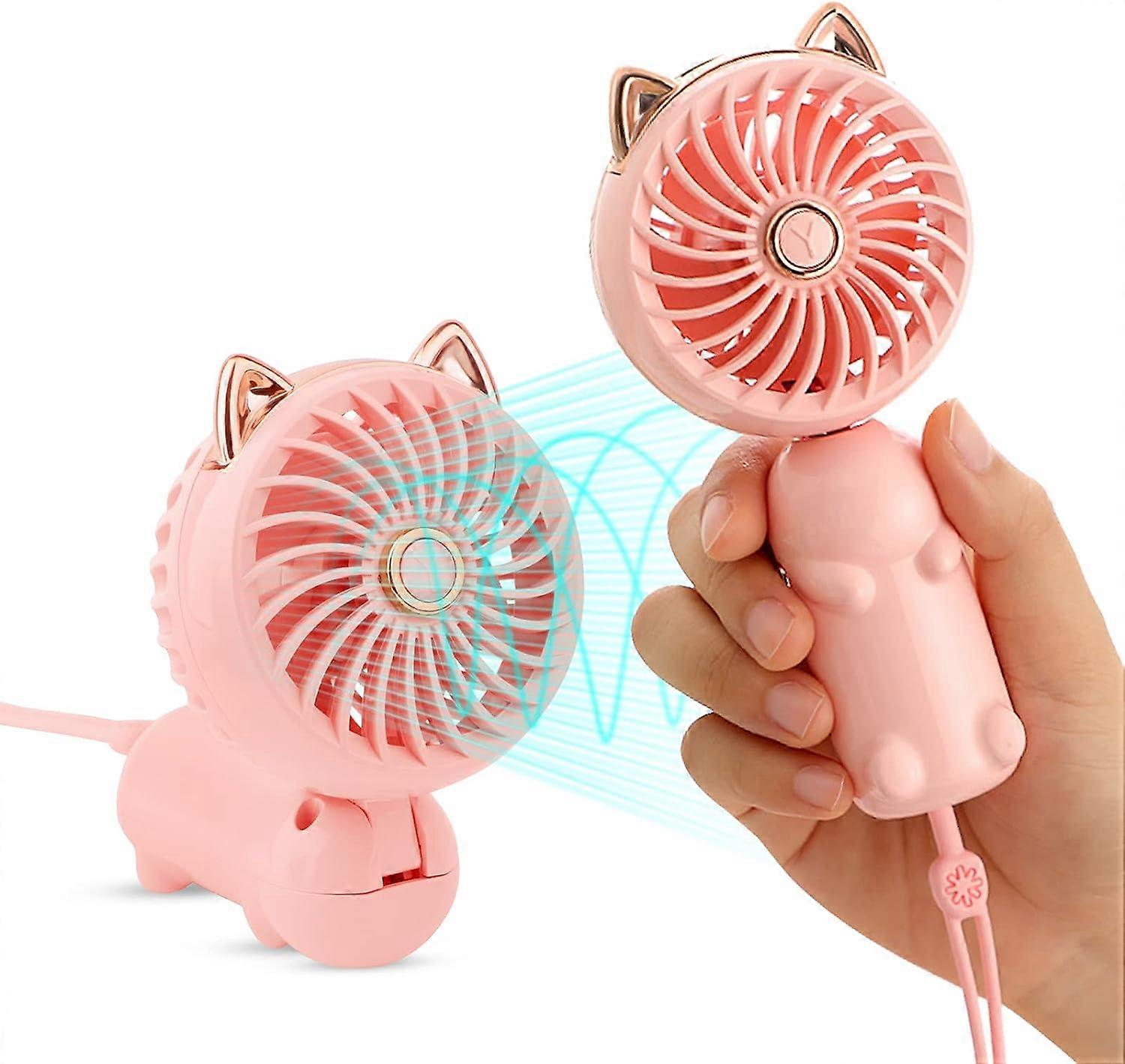 Pink Mini Portable Fan with Rechargeable Batteries and 3 Speeds, Cute Personal Electric Fan for Girls/Women/Kids for Outdoors, Foldable Fan for Desk/T