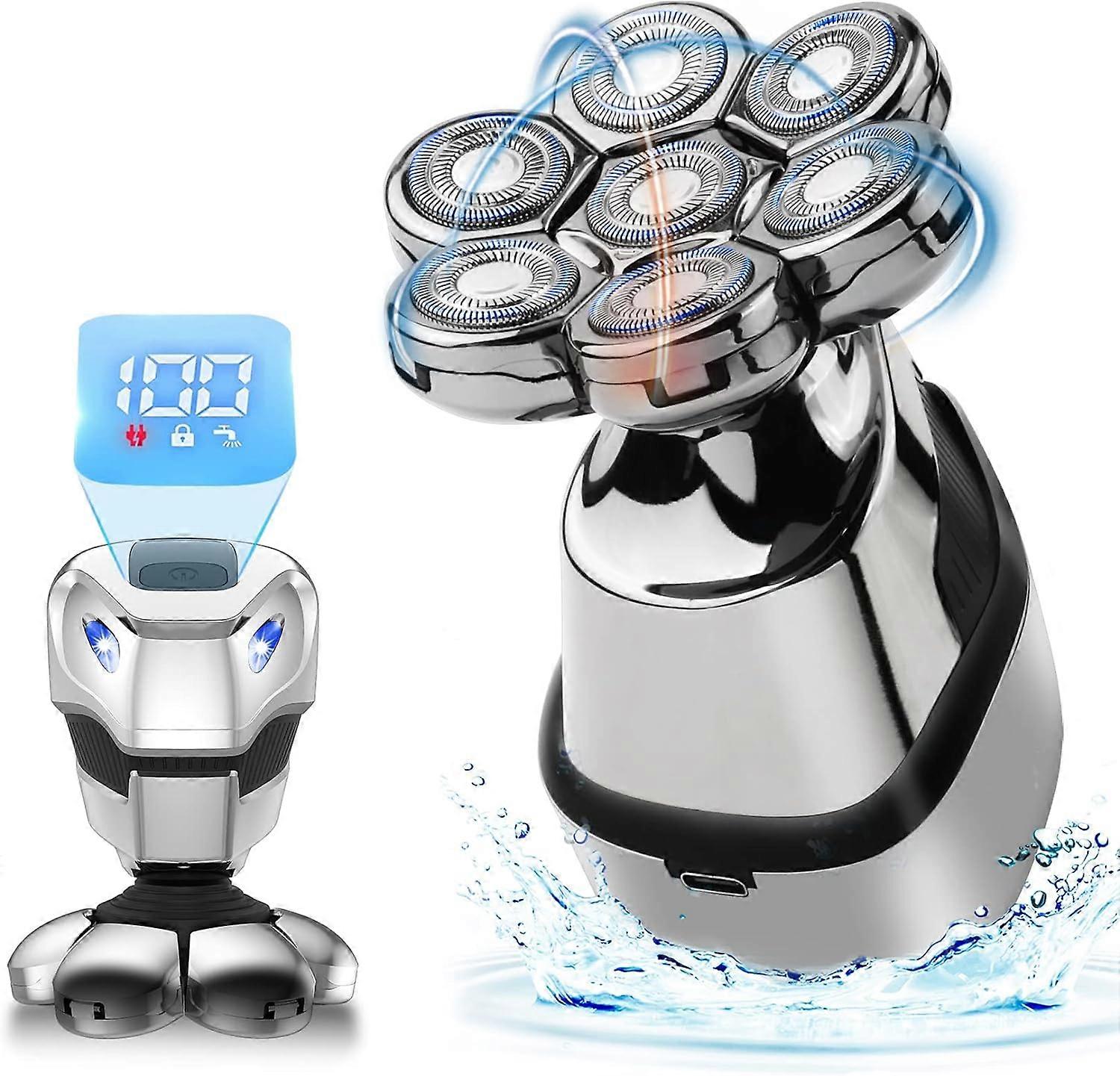 Bald Head And Face Electric Shaver, Bald Head Shaver For Men, Led Screen Shaver, 7d Versatile, Multi-Function Beard Trimmer,Fast