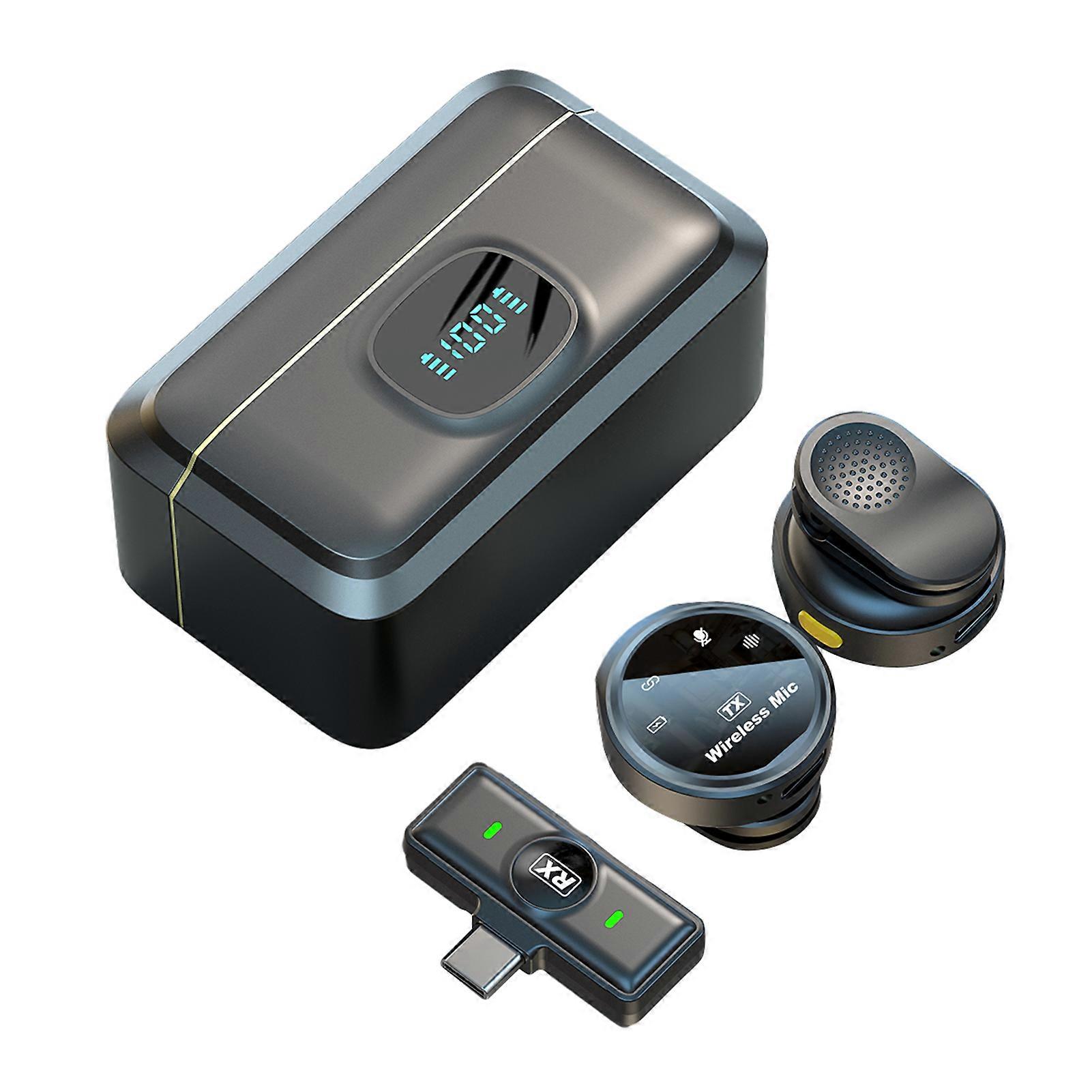 One-Trigger-Two 2.4G Wireless Microphone Magnetic Attachment Clip On Mic for Smartphone Noise Cancelling Real Time Monitoring