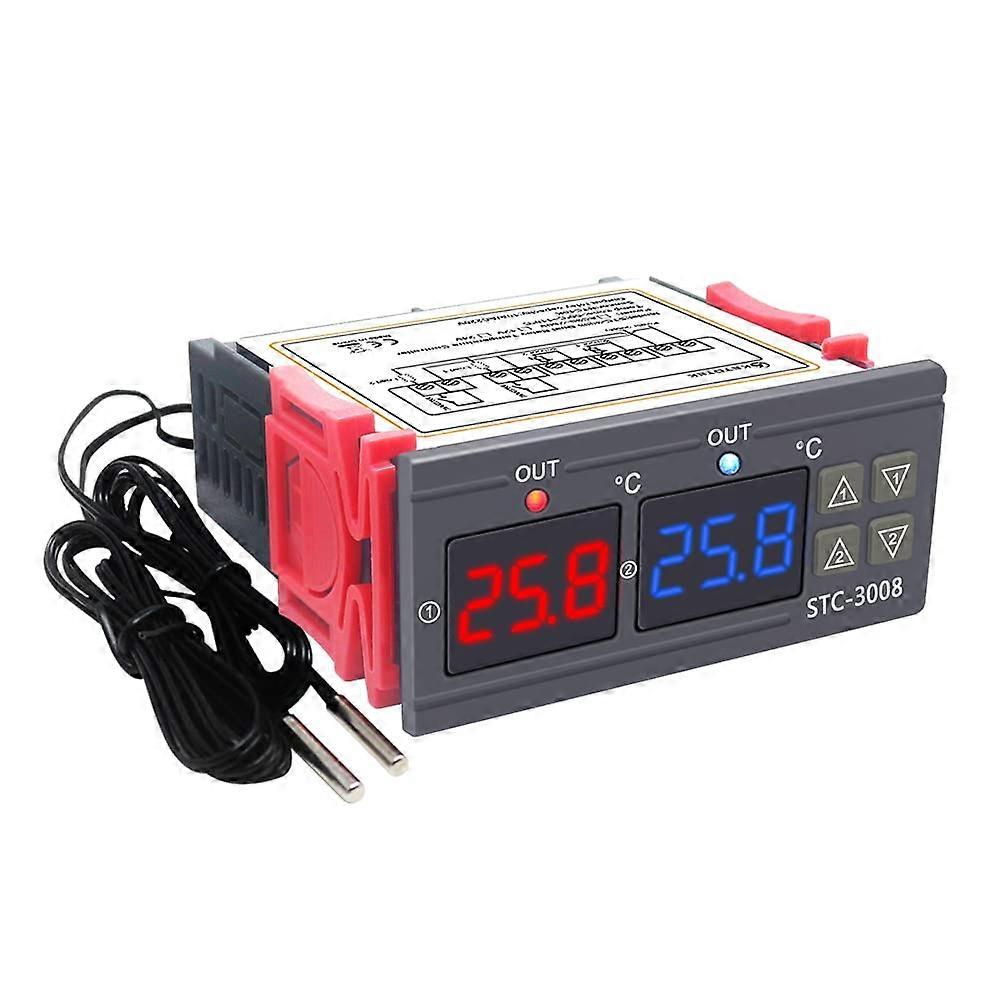Digital Temperature Controller 220V Dual Relay with 2 Sensors Temperature Probes STC-3008 Cooling Heating Controller Incubator