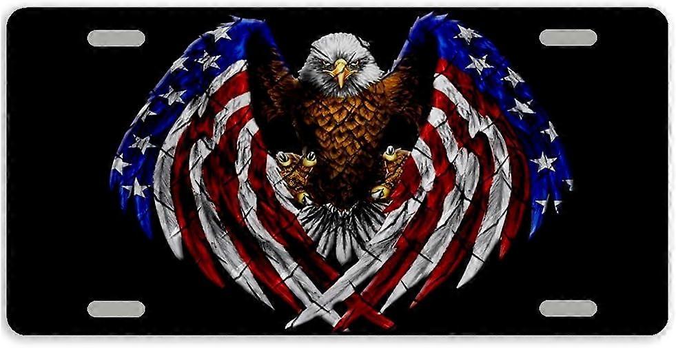 Placa de Licença de Placa de Carro de Metal com Bandeira Americana com 4 Furos 12 x 6 Polegadas