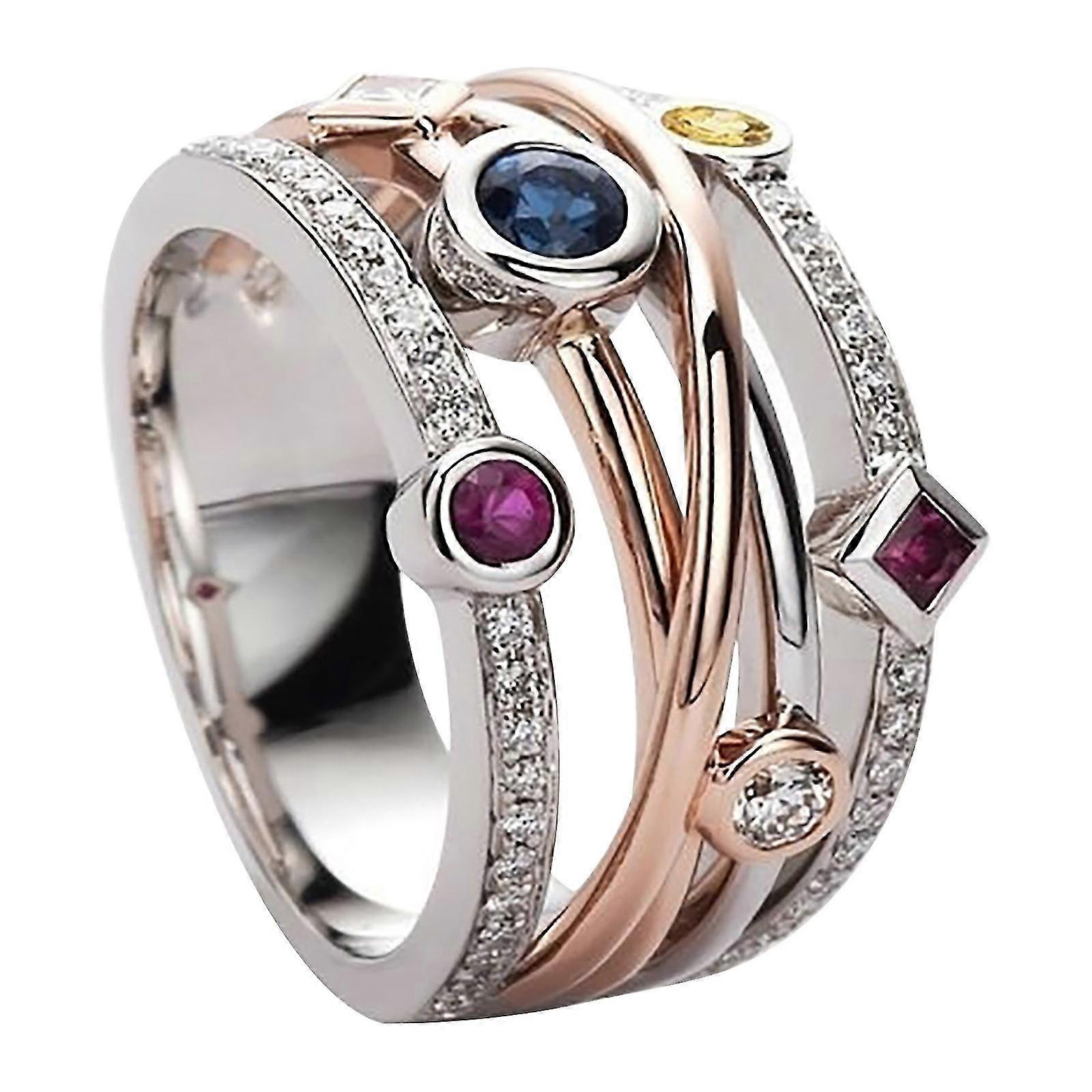 Rings Silver Shining Full Diamond Ring Colorful Geometric Gemstones Women'S Diamond Ring